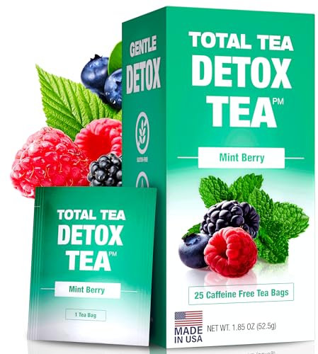 Total Tea Zero Coffein Tee Detox Tee - Ganz Natürlich - Kräutertee zur Sanften Reinigung Unterstützt die Leberregeneration, Körper entgiften, Entgiftungskur - 25 Teebeute Minze-Beere