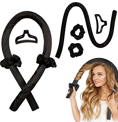 Heatless Hair Curlers for Long Hair, Heatless Curling Rod Headband, No Heat Hair Curlers Sleep over night, Soft Rubber Hair Rollers, Curling Ribbon for Natural Hair(Black)