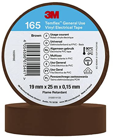 3M Temflex Cinta eléctrica de vinilo 165, marrón, 19 mm x 25 m, 10 rollos