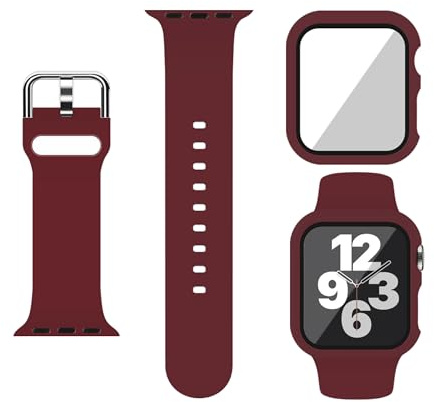 XFEN Silicone Sport Band with Screen Protector for Apple Watch Series 9, Series 8, Series 7, Series 6, SE, Series 5, Series 4