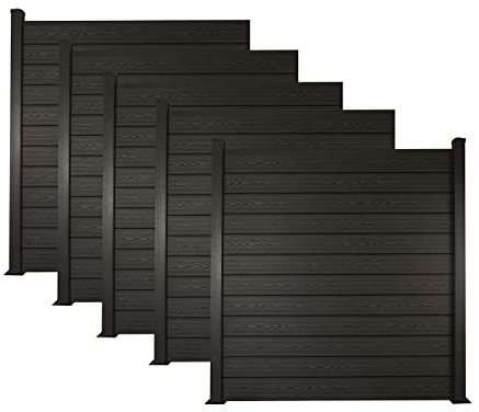 Ventanara® WPC Zaun Sichtschutzzaun Steckzaun Gartensichtschutz Komplettset 188x190 inkl Aluminiumpfosten anthrazit (anthrazit, 5X Element + 6X Pfosten inkl. Aufschraubhülse)