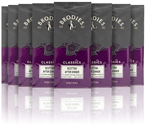 Brodies Classics Artisan Ground Coffee - Scottish After Dinner 100% Arabica full Bodied, rich dark Chocolate, strong Strength, standard Grind, Hand roasted (8 Pack of 227 g)