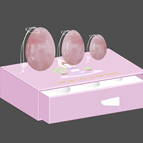 Rosenquarz Yoni Ei Set Vaginale Straffung Kegel Übung Ei Natürliche rosa Kristall Yoni Zauberstab Feminin, Silikon Seil Ei-B