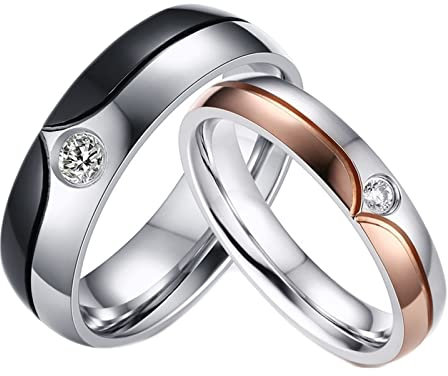 Banemi Trauringe Rosegold, Paar Ring für Sie und Ihn Edelstahl Zweifarbig mit Zirkonia zum Hochzeitstag des Paares