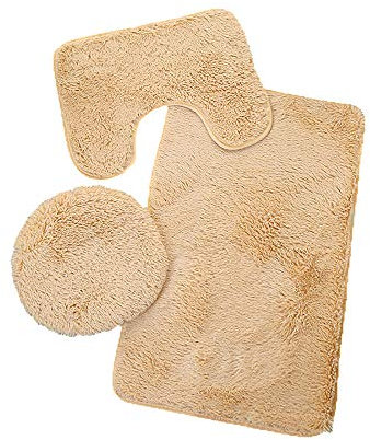 Cockjun Badematten Set für Badezimmer,3 Teilig Badteppich rutschfest Waschbar Badezimmerteppich, Weich Saugfähige Badematte Duschvorleger,Solid Multicolour (F)