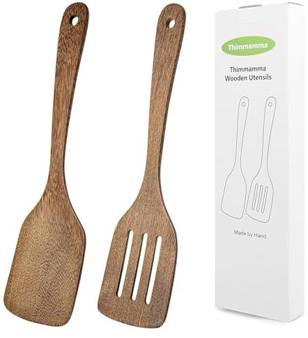Lot de 2 spatules en bois de 30,5 cm pour ustensiles de cuisine antiadhésifs, spatules de cuisine pour poisson, œufs, crêpes