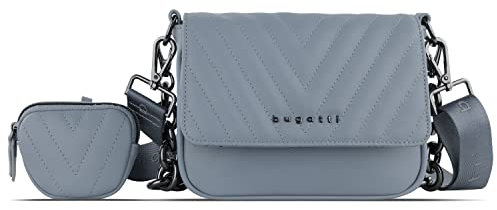 bugatti Sira kleine Schultertasche für Damen - edle Mini-Umhängetasche mit Kette, blau