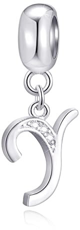 Buchstabe Y Charms Initials Y Alphabet Anhänger Perlen, 925 Sterling Silber Letra Charm Pendant mit klaren CZ, passen Pandora Basic Armband, Geschenke für Tante/Mutter/Schwägerin