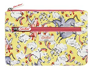 Cath Kidston Einhorn Federmäppchen mit doppeltem Reißverschlussfach in gelbem Wachstuch, gelb, M, Einhorn