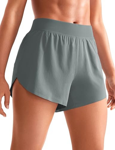CRZ YOGA Damen Mid Waist Running Shorts Seitliche Splits Sport Workout Kurze Hose Leichte Atmungsaktive Sporthose Laufhose Grauer Salbei 40