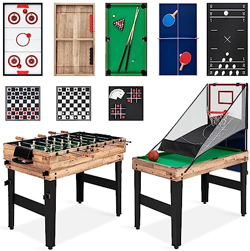 Best Choice Products 13-in-1 Combo Game Table Set w/Ping Pong, Foosball, Basketball, Air Hockey, Sling Puck, Archery, Shuffleboard - Natural