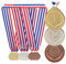 Relaxdays Medaille Kinder 12er Set, Ø 5 cm, 1.2.3. Platz, Band, Fußball, Siegermedaille, Metall, gold, silber, bronze