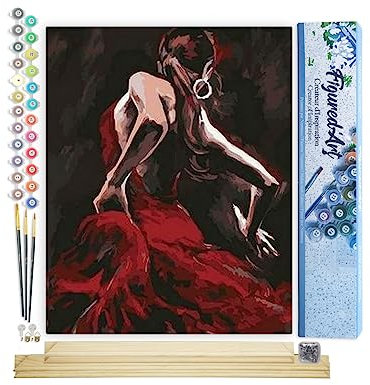 Figured'Art Peinture par Numéro Adulte Danseuse de Flamenco - Activité Manuelle Kit de Loisir Créatif DIY Numéro d'Art Complet - 40x50cm avec châssis en bois à monter