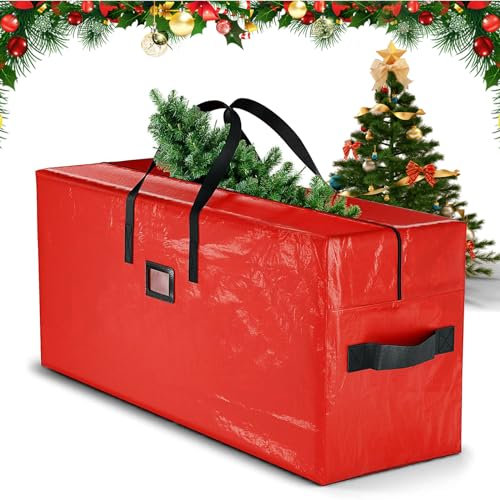 BARAKYEG Custodia per Albero di Natale,Impermeabile con Manici e cerniera sacco per albero natale,Borsa e Resistente sacca per albero di natale porta albero di natale122x40x52 cm(rosso)
