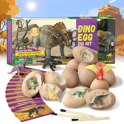 Dino Eier zum Ausgraben,12 Stück Dinosaurier Eier zum Ausgraben Einzeln,Dinosaurier Spielzeug Ausgrabung,Dino Ei Spielzeug,Dino Ausgrabungsset für Kinder ab 6+,Archäologie Spiel für Jungen Mädchen