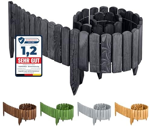 Garronda Recinzione giardino esterno Bordino per aiuole Bordatura flessible esterna Staccionata in legno Decorazione da frutteti Palizzata Lunghezza: 200 cm GD-0046 (Grafite, Altezza: 10 cm)