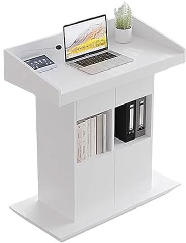 YVYKFZD Portable Lectern Podium Stand, Wood Hostess Podium Pulpit, Church Pulpits with Drawer and Storage Cabinet, Teacher Lectern Desk with Baffle Plate (Color : Warm white, Size : 31.4in/80cm)