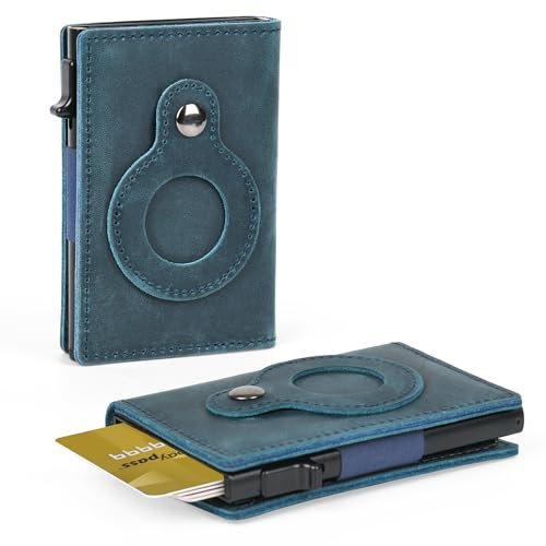 Shine Wine Airtag Smart Wallet | 100% Genuine Leather | RFID Blocking Technology | Slim Minimalist Air Tag | Best Gift for Men | Credit Card Money Holder (Leder, Blue)
