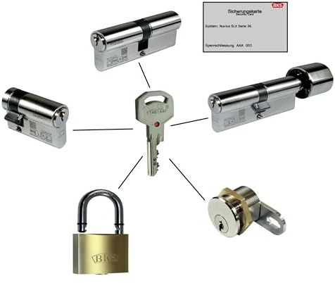 BKS Schließanlage mit Sicherungskarte | System Nuvius SLX | Profilzylinder | Halbzylinder | Knaufzylinder | gleichschließend frei kombinierbar (Doppelzylinder, Doppelzylinder A=40, B=40)