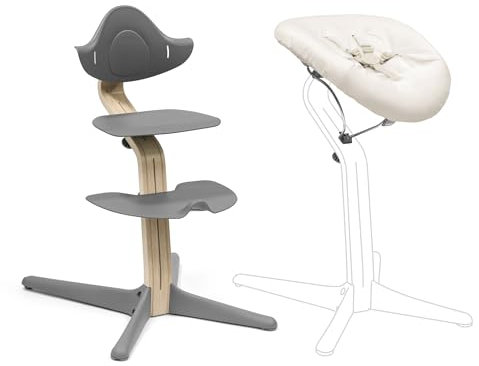 Stokke Nomi Chair with Newborn Set - Grey/Grey Sand - Safety Harness & Washable Textile Set - Holds Up to 150 kg