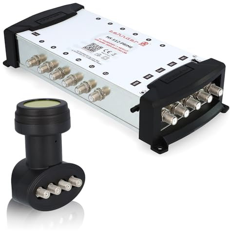 [ Test 2X SEHR GUT *] 2in1 Set: ZEHNDER 5/12 Multischalter + ZEHNDER 4fach Quad LNB, HD 4K Multiswitch für Quattro & Quad LNB geeignet, für 1 Satelliten & 12 Teilnehmer (TV, Sat Receiver), Antenne