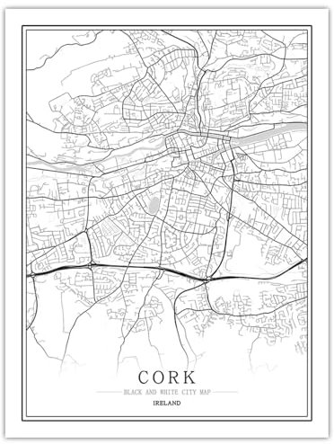 Weiß CORK 3d Drucken Stadtplan Nordic Wohnzimmer Dekoration Leinwand Poster moderne Heimdekoration Kunstdruck geeignet für Schlafzimmer Wanddekoration 40x60 cm