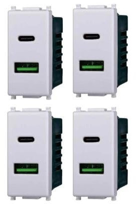 IXTRIMA Presa Caricatore Doppio, Type-A e Type-C, 5V 2.1A, Bianco, Kit 1 Pezzo e 4 Pezzi (USB-C/USB-A, 4)