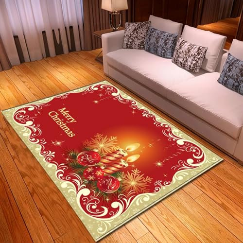Area Map Wohnzimmerteppich Schlafzimmerteppich Weihnachten Rote Kerze Neues Jahr Teppich 3D-Gedruckter Flauschiger Flanellteppich - Polyester-Soft-Touch, Leicht Zu Reinigen 120 X 180 cm / 47.24-6T9C-