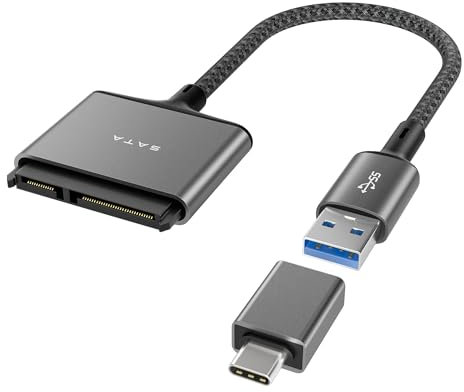 Basesailor SATA zu USB Kabel mit USB C zu USB Adapter, USB A 3.0 zu 2,5'' SATA III Festplattenleser für HDD/SSD Datenübertragung,Externer Konverter für MacBook Pro,Surface Go,Laptop,PC,Windows, MacOS