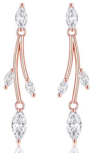 CERSLIMO Hochzeit Ohrringe Rosegold 5A Zirkonia Lange Ohrstecker 45mm Rose Vergoldet für Braut mit Geschenkbox Geschenke Frauen Damen Verlobungsfeier Party