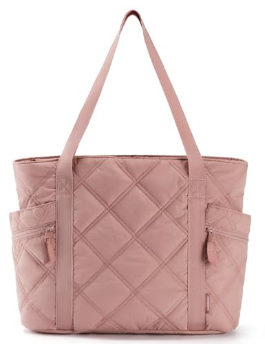 bagsmart Tote Bag for Women, Puffer Work Tote with Zipper, Multi-Pocket Travel Essentials Quilted Teacher Nurse Travel Hospital Bag