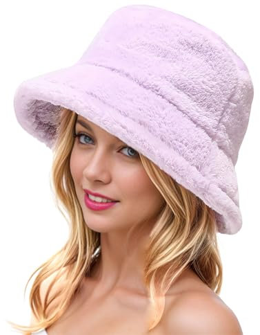 MILAKOO Winter Fuzzy Bucket Hat Cute Lovely Plüsch Pelz Fischer Cap Solid Farbe Dicke Warme Mütze für Frauen Flieder