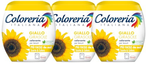 Coloreria Italiana Grey Colorante Tessuti e Vestiti in Lavatrice, Giallo Girasole, 3 Confezioni da 350g