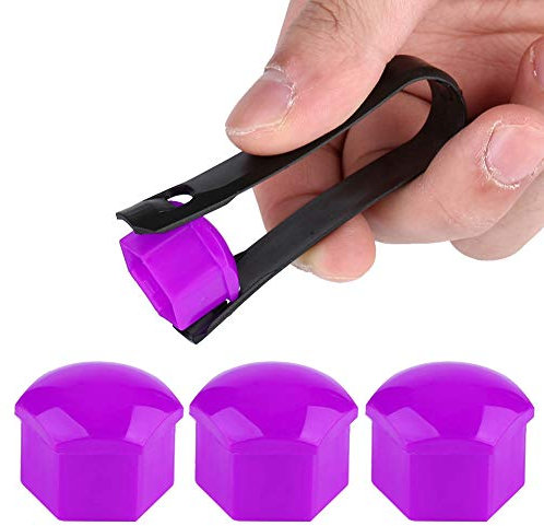 Aumotop 20 Piezas Tuerca de 17mm, Tapacubos para Rueda de Coche, Tapa de Tornillo, Protección Antirrobo, Material de Nailon PA66 a Prueba de Polvo (Púrpura)