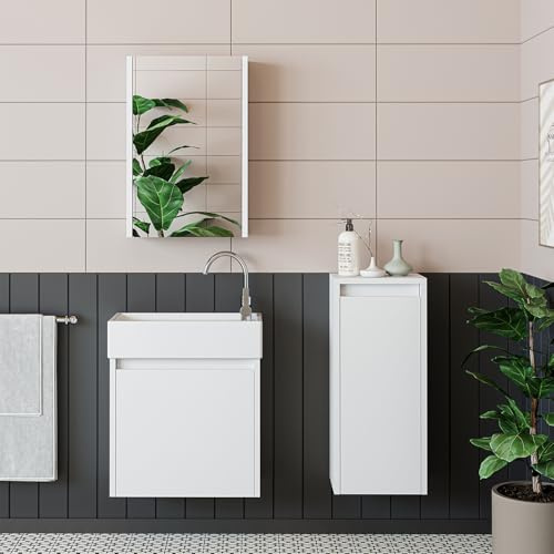 ROOMART Badmöbelset 50cm Unterschrank mit Waschbecken Badezimmer Möbel Gäste WC (4-teiliges Badmöbelset, weiß)