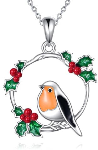 VENACOLY Rotkehlchen Halskette 925 Sterling Silber Rotkehlchen Anhänger Vogel Halskette Niedlicher Schmuck Geschenke für Frauen Damen Vogel Liebhaber