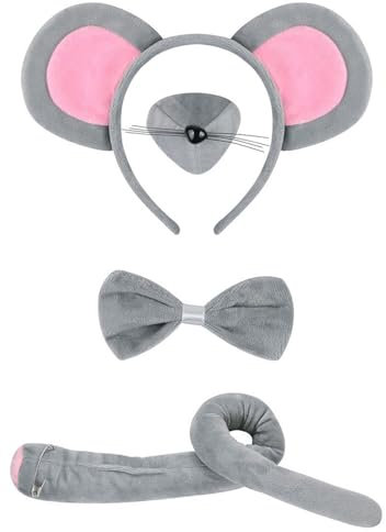 Chyuxinda 4pcs Mauskostüm Maus Ohren Haarreifen Nase Fliege Tier für Halloween Karneval Cosplay Motto Party Fasaching Kostüm Geburtstagsfeier