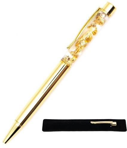 StarMaker Kugelschreiber mit Blattgold, Samtetui, schwimmende Goldfolie, schwarz, Druckkugelschreiber (Gold glänzend)