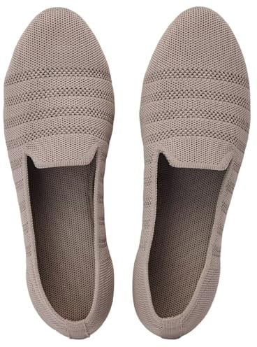 Puxowe Damen Ballerina Slip On Stricken Kleid Flache Schuhe Runde Zehe Ballerina Walking Pumps Schuhe für Frauen Bequem Elegant 43 EU Khaki