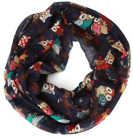 CALLARON Damen Leichter Cartoon Eule Schal Aus Voile Vielseitiger Schal Für Jede Gelegenheit Schwarz Elegantes Design