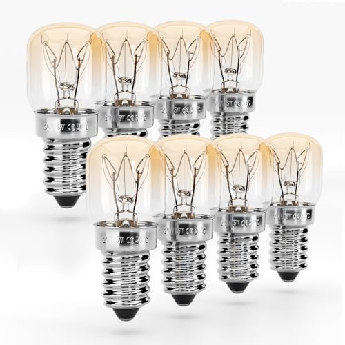 greate® Backofenlampe E14 15W - 8er Pack Ofenlampe 300 Grad für Backöfen, Grillöfen, Mikrowellen - Glühbirne Backofen 75 Lumen & 2700K - Backofen Glühbirne, Backofenlampen, Backofenbirne