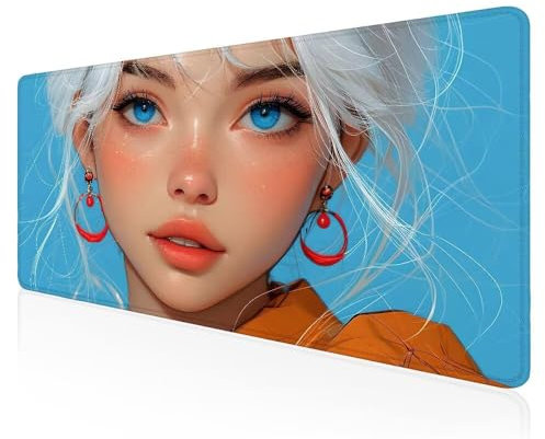 Tapis de Souris Gamer Manga fille Grand Tapis de Souris XXXL de Jeu Avec Bords Surpiqués et dos Antidérapant, Sous-Main pour Clavier et Souris, Tapis de Bureau Multifonctionnel et Etendu 60x30 CM F203