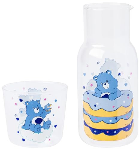 Care Bears Grumpy Bear Donut Heart Stars Box Glitter 530 ml Glas Wasserkrug mit Tasse