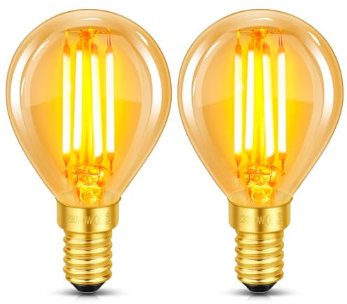 Bombilla Edison Vintage E14 G45 LED Filamento 4W (Equivalente a 40W), Ambar Luz Blanco Cálido 2200K, 400LM, AC 220V-240V, No Regulable, Decoración Iluminación para Hogar, Cafés, Bares, 2 Piezas