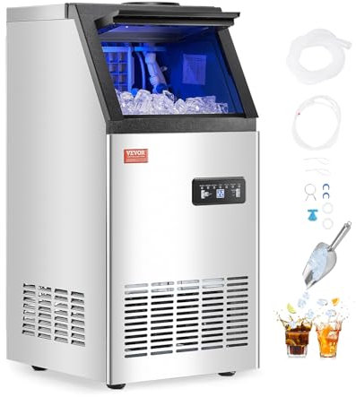 VEVOR Máquina para Fabricar Hielo 36,3 kg/24 h, Capacidad de Almacenamiento 12,8 kg, Pantalla Digital LED, Autolimpiable, para Bares y Restaurantes, Acero Inoxidable + PP, 360 x 430 x 755 mm