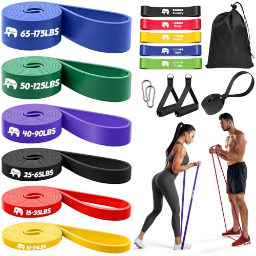 Bandas de Resistencia, Ligas de Resistencia para Ejercicio, Fuerte Bandas Elástica para Pull Up & Crossfit, 2 Manijas, Ganchos y Bolsa, 10 Stück