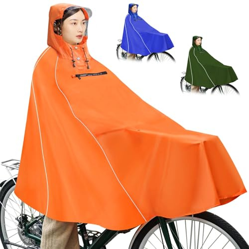 Andake Bicycle Poncho Waterproof Cycling Rain Poncho Lightweight Compact Reusable with Viewing Window Unisex Raincoat Get Off Work and School (UK, Alpha, One Size, Regular, Regular, Orange)