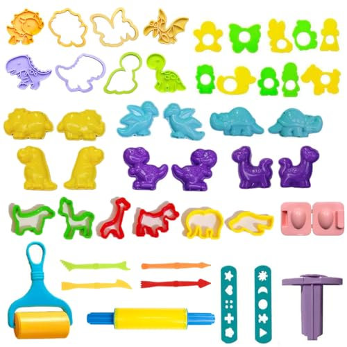 Playdough Accessories Set, 47 Pcs Dino Dinosaur Play Dough Tools and Cutters, Kids Toddlers Modeling Clay Plasticine Tools Set, Modeling Tools for Boys Girls (46 PCS Playdough Accessories)
