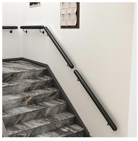 Ringhiera di sicurezza rotonda in acciaio inox, da 90 cm a 7 m, regolabile, per scale interne/esterne, staffa inclusa, elegante finitura nera per legno, cemento, muri di mattoni