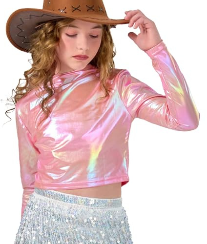 LOLANTA Top Corto Metallizzato da Bambina, Mezza Dolcevita, Maglia da Ballo Scintillante e Scintillante per Hip Hop, Disco, palco e Feste